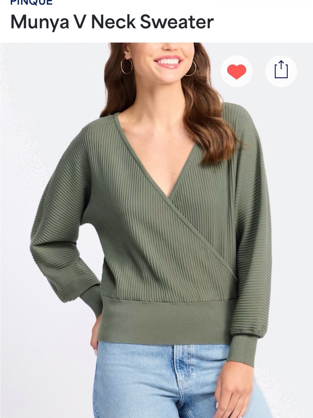 NWT- PINK Victoria's Secret Ribbed V-Neck Wrap Sweater - Olive Green